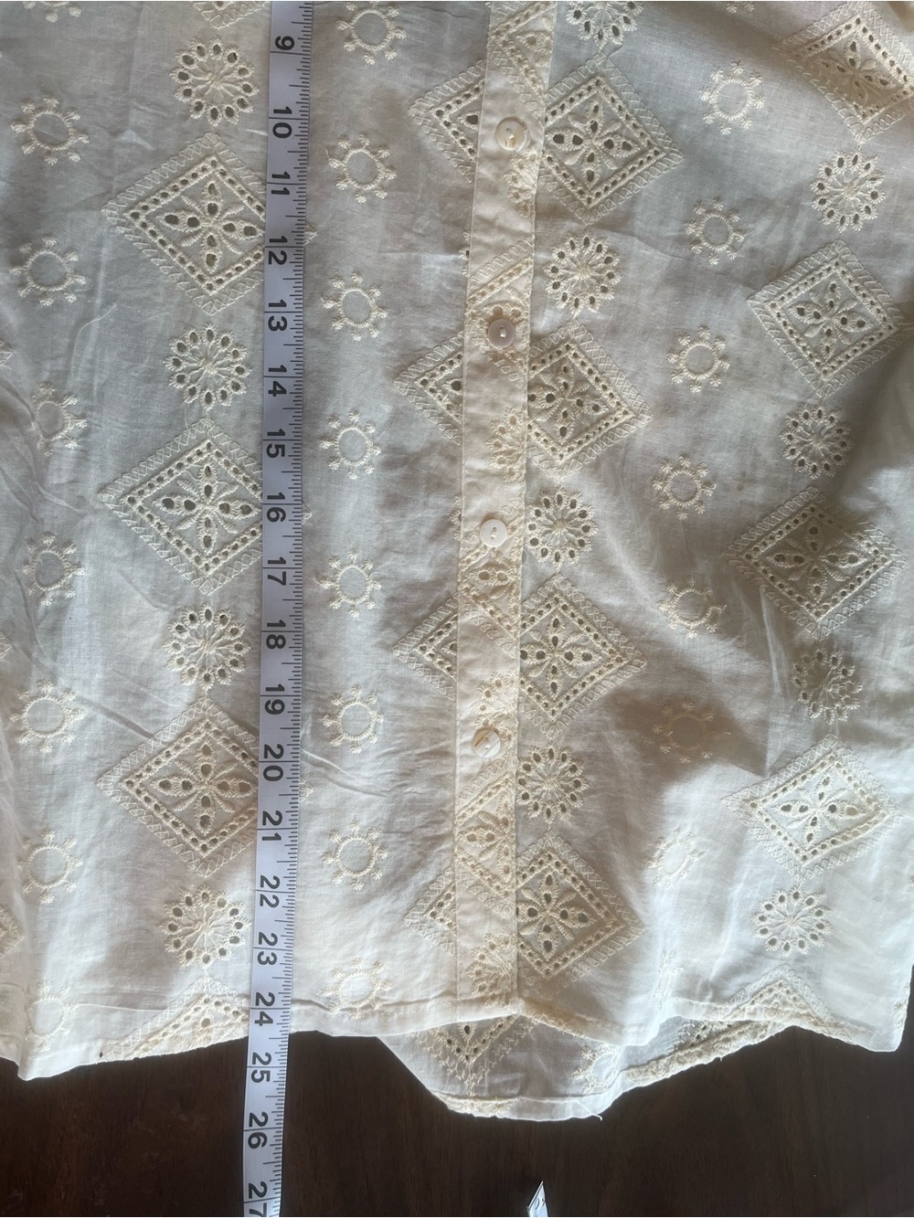 Solitaire White Eyelet Ruffled Neck Puff-Sleeve Blouse Cottagecore - Picture 7 of 7